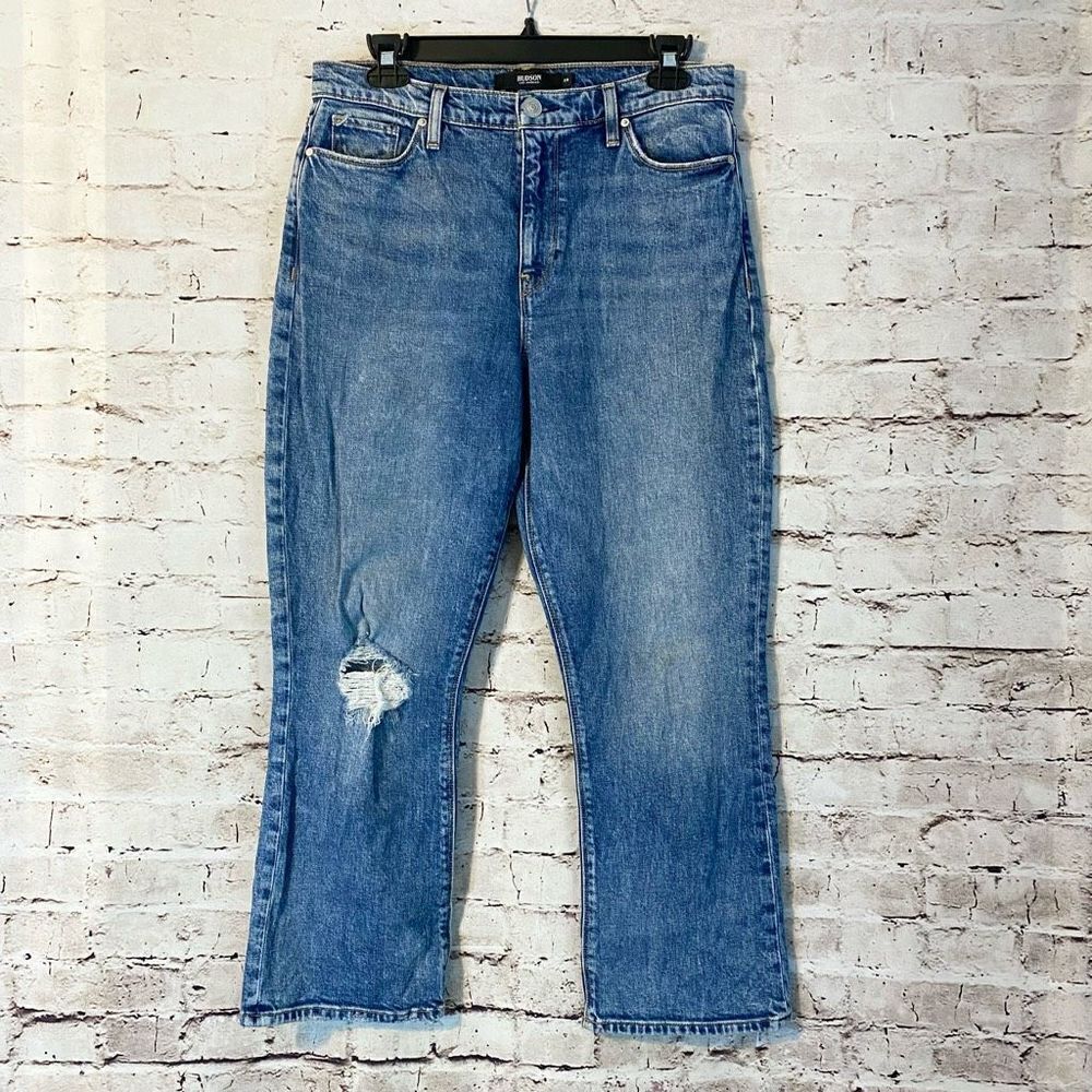 Hudson Womens Blue Holly Boot Medium Wash Distressed Crop Denim Jeans Size 29